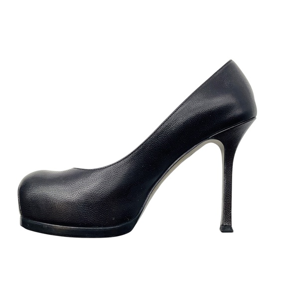 YVES SAINT LAURENT BLACK LEATHER TRIBTOO PLATFORM PUMP - Picture 3 of 9